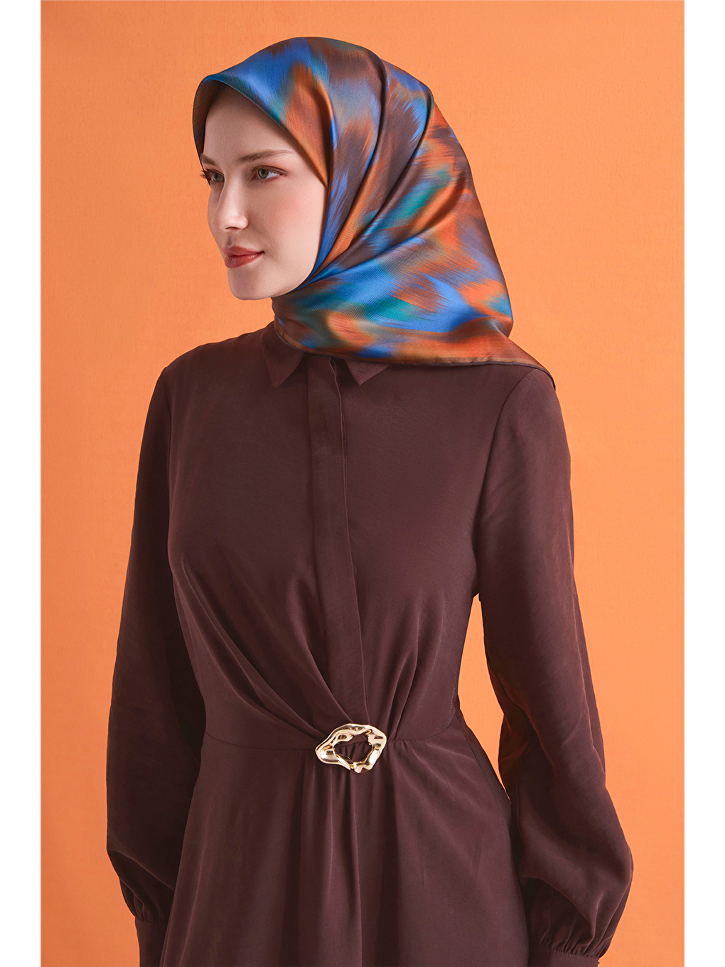Kahverengi Saf İpek Twill Eşarp 9605d 56-1