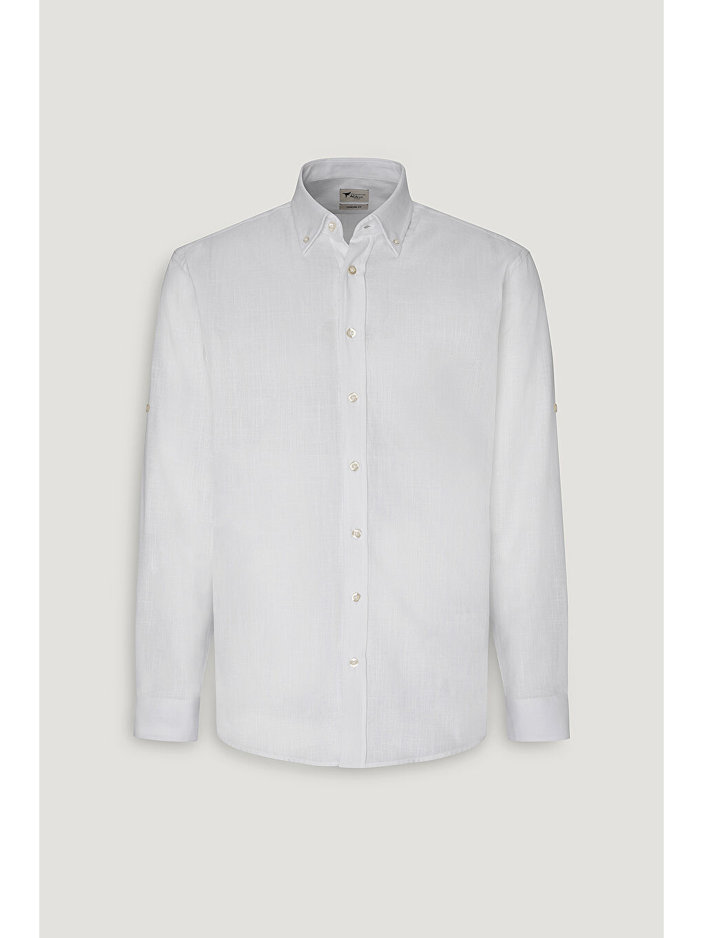 Erkek Beyaz Comfort Fit Rahat Kesim Düğmeli Yaka Casual Keten Gömlek-6