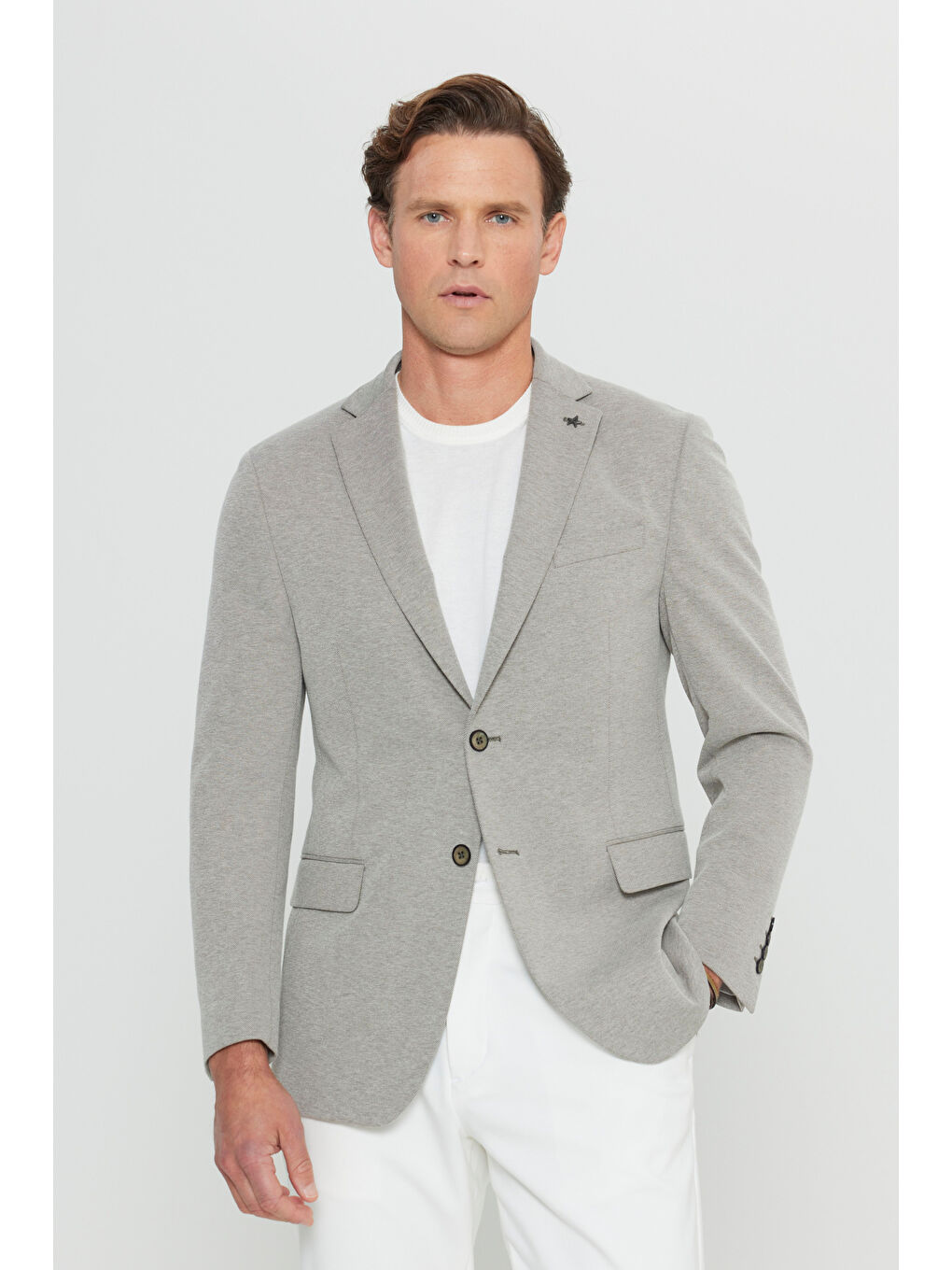 Erkek Haki 360 Her Yöne Esneyen Pamuklu Slim Fit Dar Kesim Armürlü Blazer Ceket-2