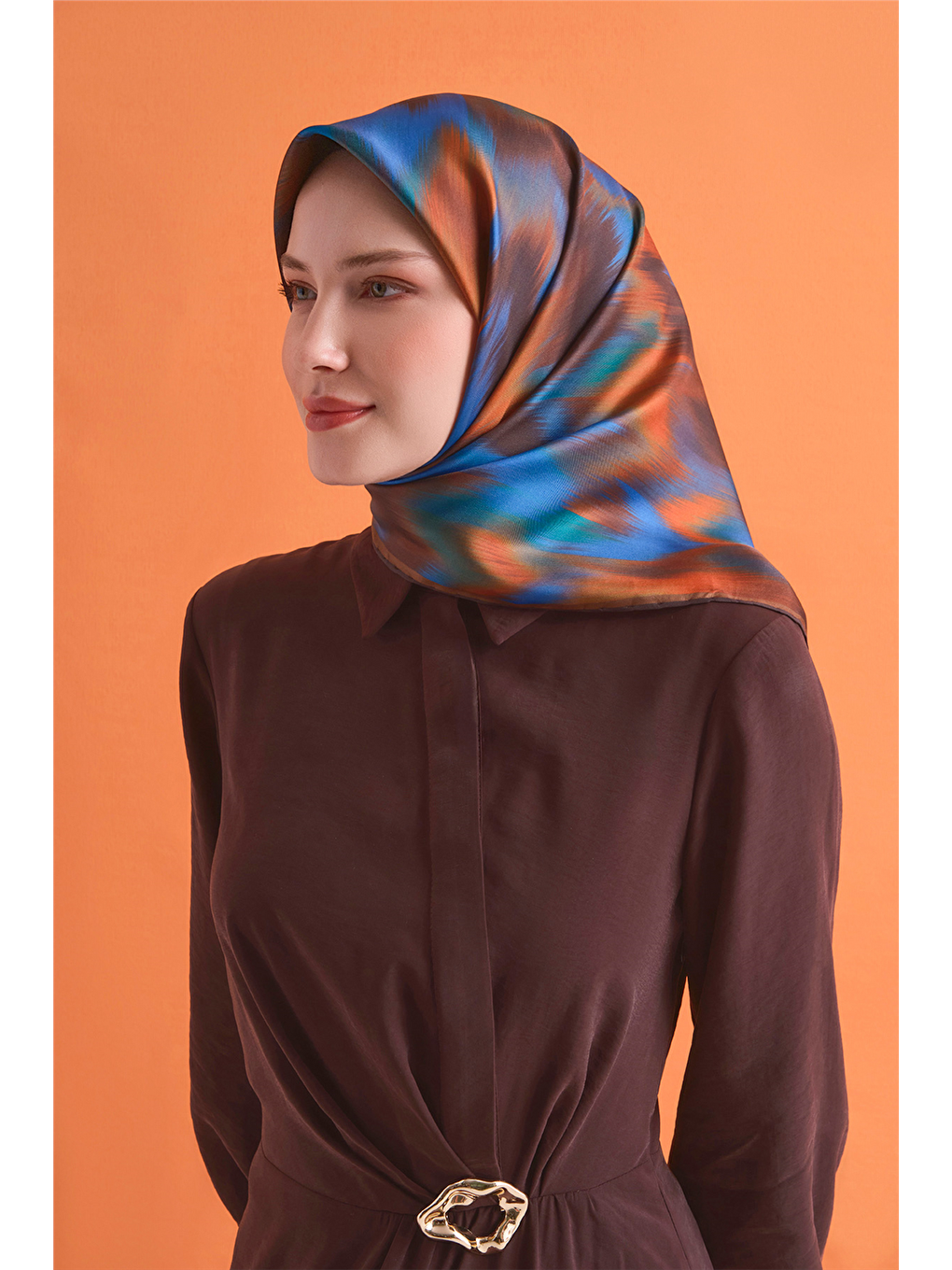 Kahverengi Saf İpek Twill Eşarp 9605d 56-2