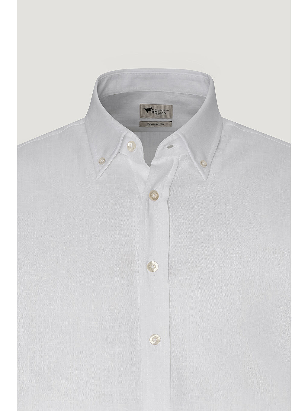 Erkek Beyaz Comfort Fit Rahat Kesim Düğmeli Yaka Casual Keten Gömlek-7