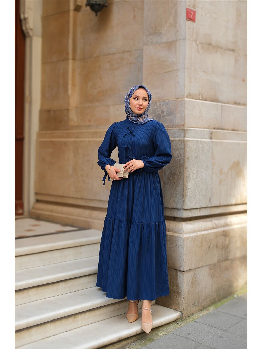 Locco Moda Kadın Bel Büzgülü Elbise Lacivert - 3