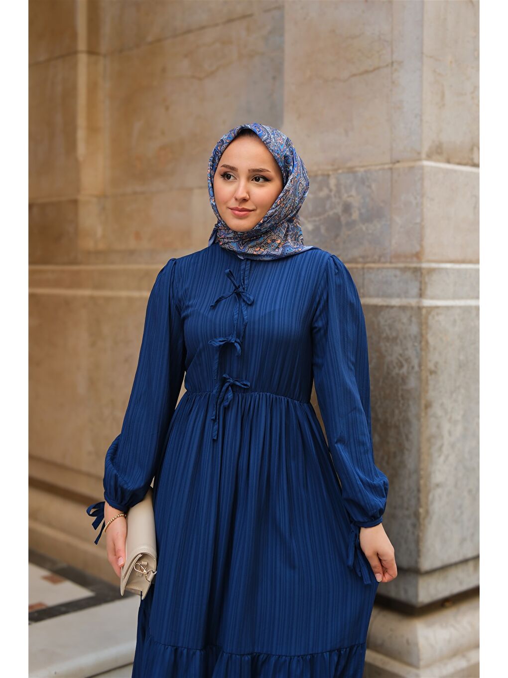 Locco Moda Kadın Bel Büzgülü Elbise Lacivert - 4