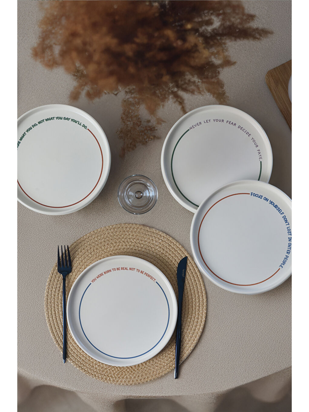 Karışık Motto Line Stackable Pasta Tabağı 21 Cm 4 Adet