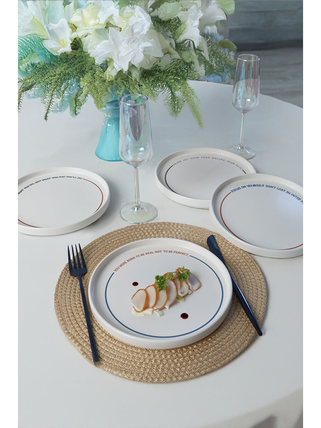 Karışık Motto Line Stackable Pasta Tabağı 21 Cm 4 Adet-1