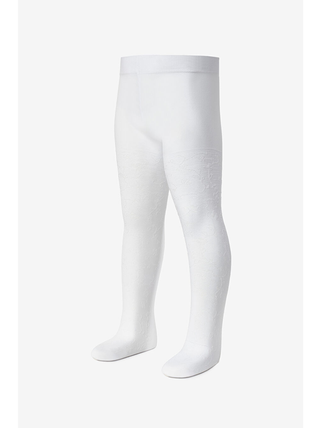 Beyaz Çiçek Desenli Kız Çocuk Külotlu Çorap