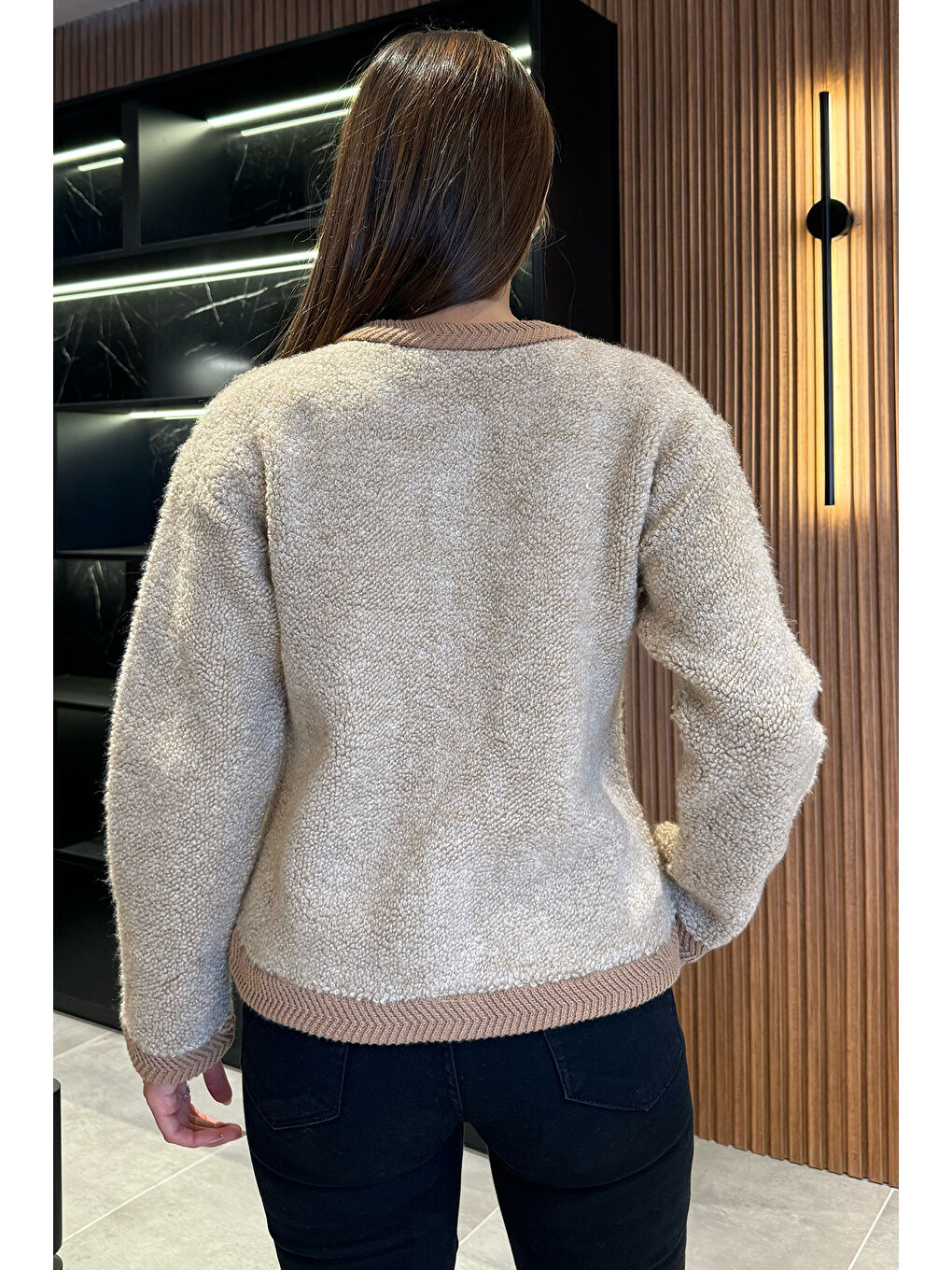 Bej Düğmeli Kadın Triko Ceket-3