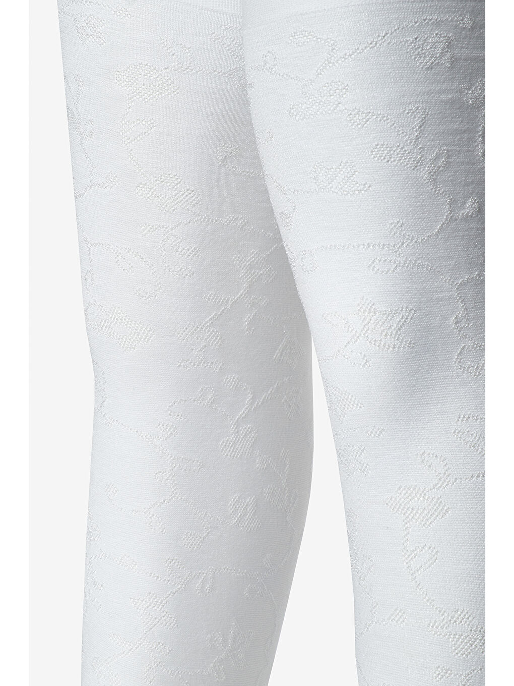 Beyaz Çiçek Desenli Kız Çocuk Külotlu Çorap-1