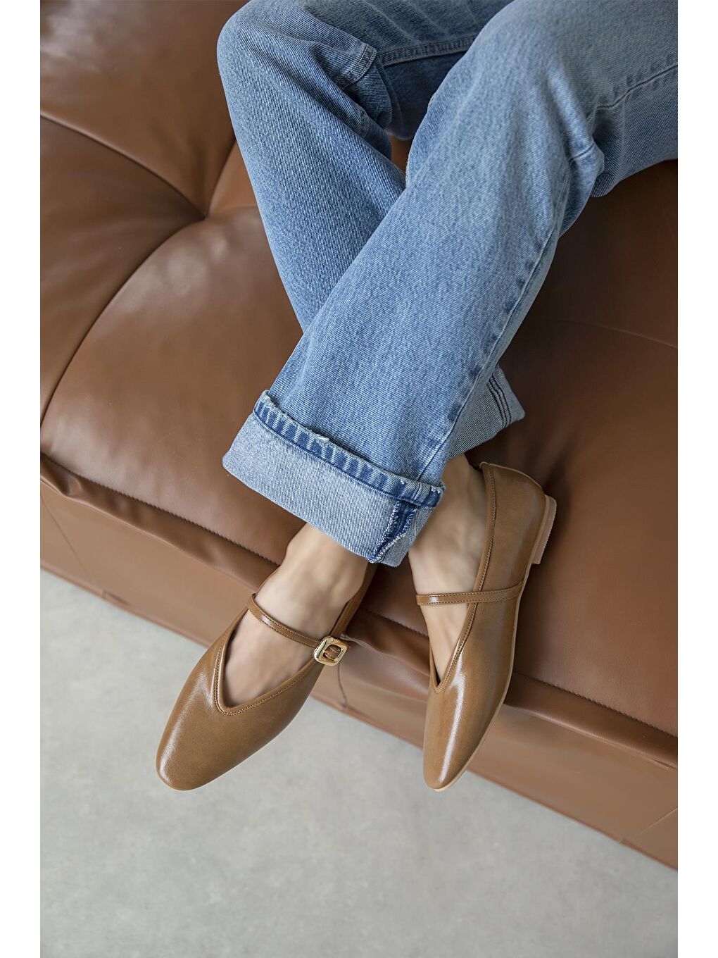 Kahverengi Stony Kadın Kırışık Deri Babet Camel