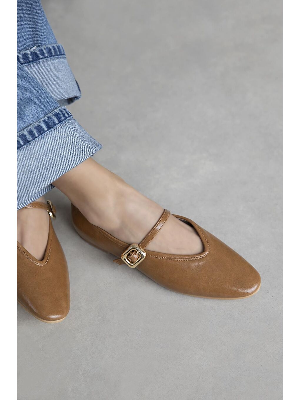 Kahverengi Stony Kadın Kırışık Deri Babet Camel-2