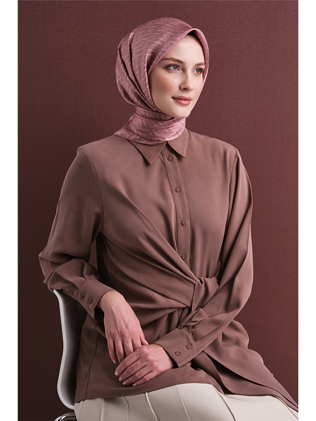 Pembe Saf İpek Twill Eşarp 9625d 03