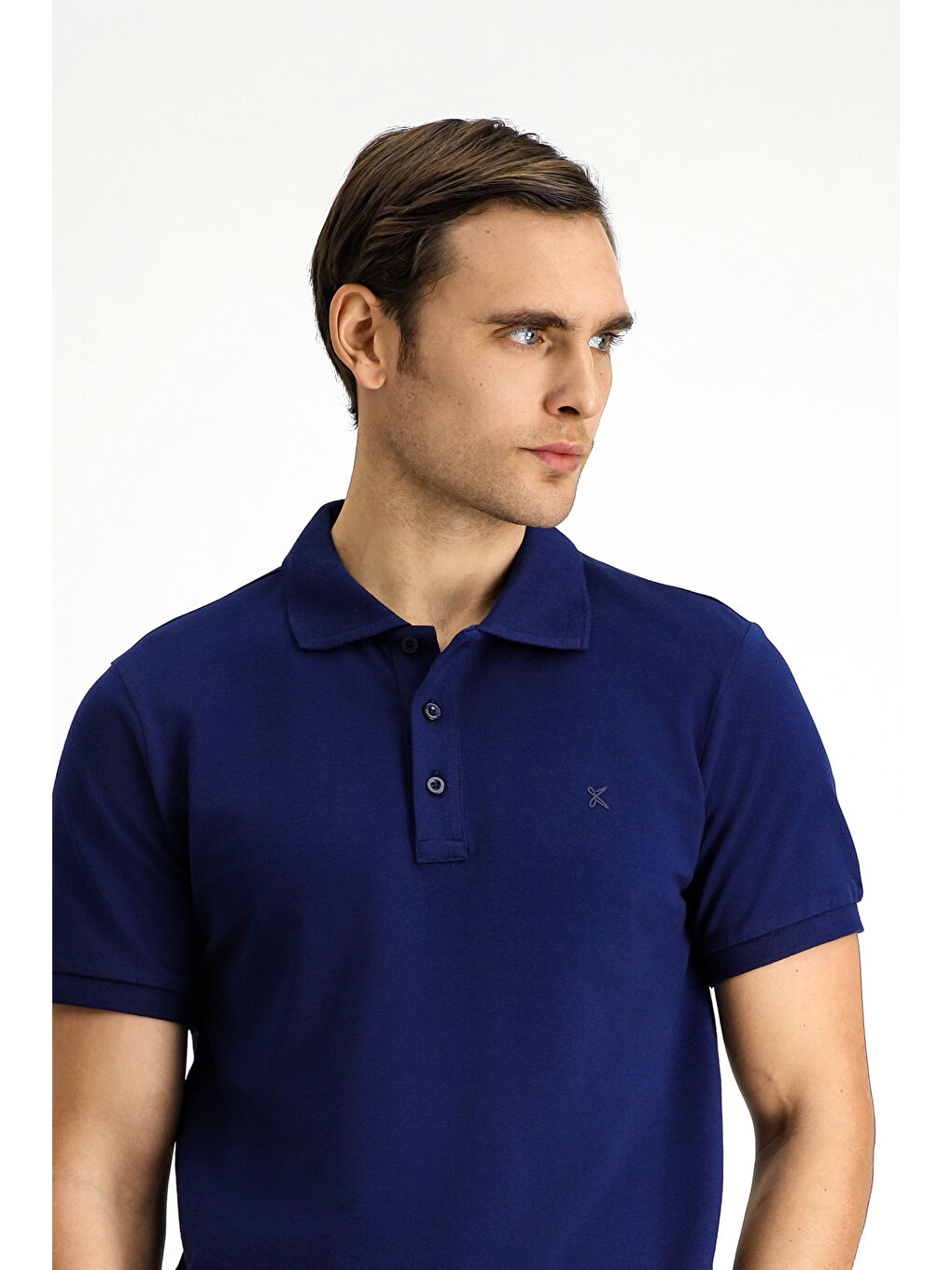 Lacivert Slim Fit Dar Kesim Pamuk Kıvrılmaz Polo Yaka %100 Pamuk Tişört-3
