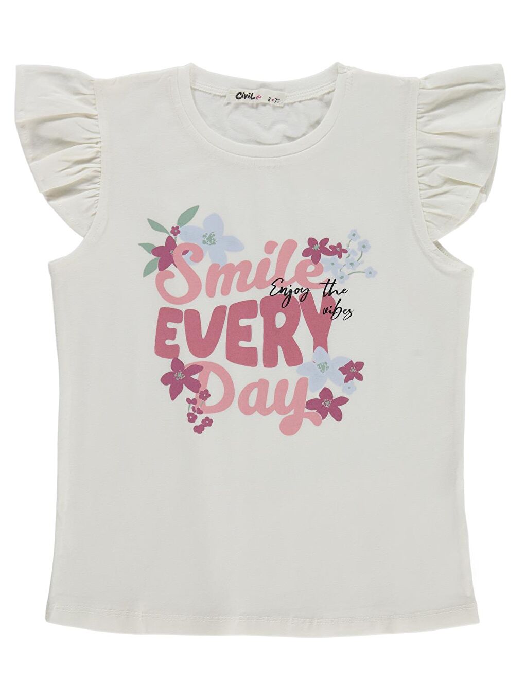 Girls Kız Çocuk Smile Baskılı 6-9 Yaş Takım - Kırık Beyaz-Koyu Pembe-2