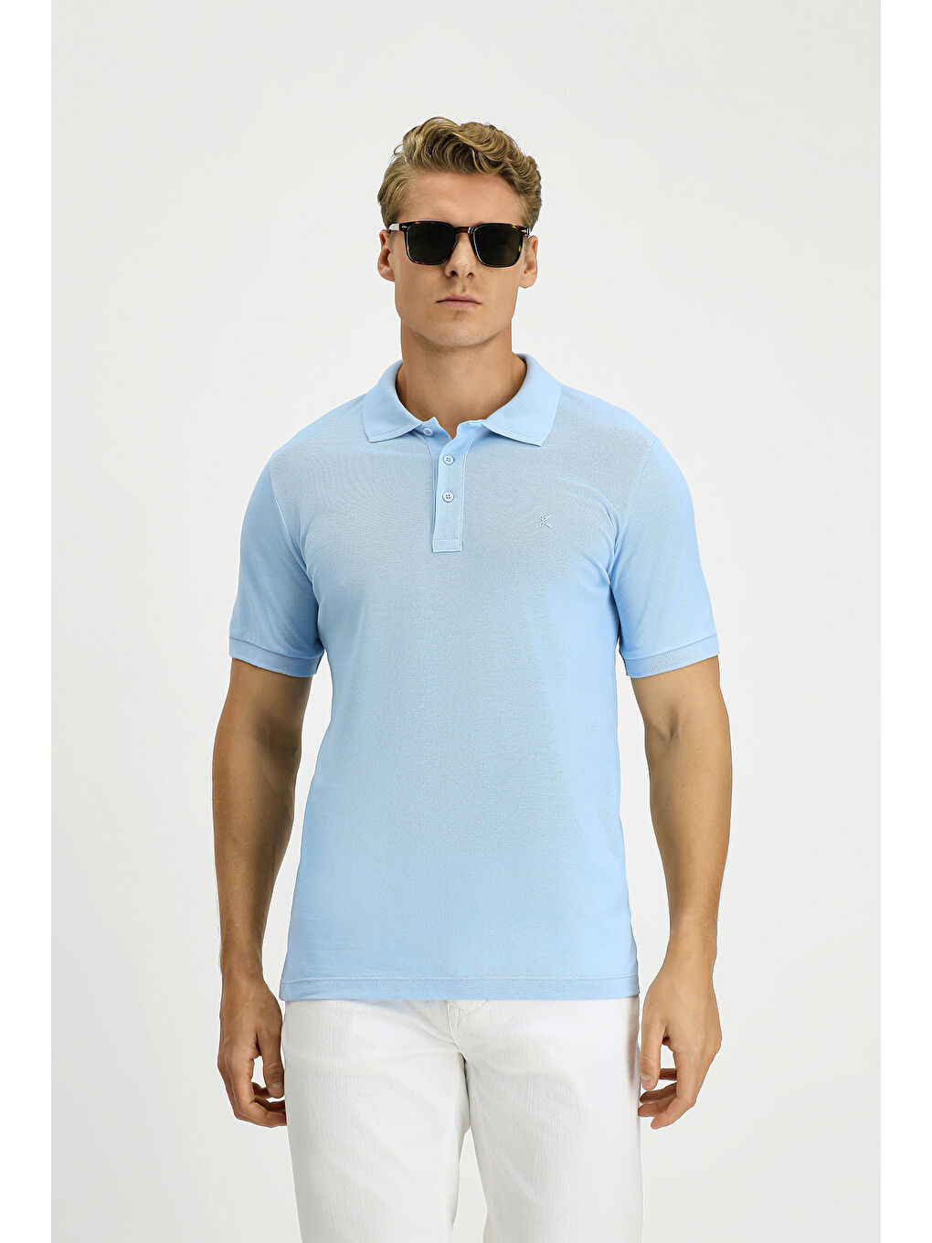 Mavi Slim Fit Dar Kesim Pamuk Kıvrılmaz Polo Yaka Tişört