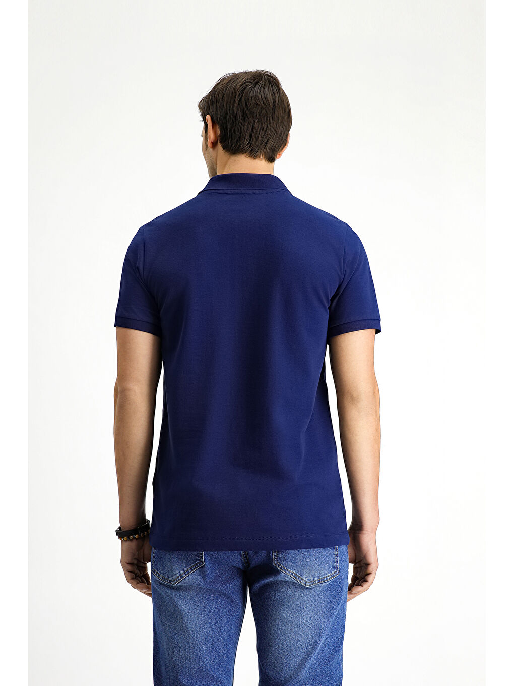 Lacivert Slim Fit Dar Kesim Pamuk Kıvrılmaz Polo Yaka %100 Pamuk Tişört-6