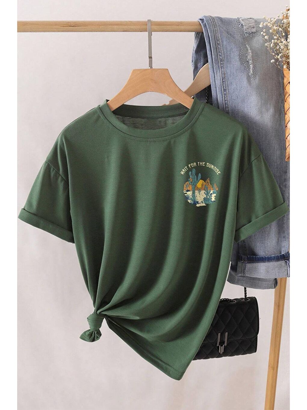 uyguntarz Yeşil Unisex Arizona Baskılı Oversize Tshirt - 1