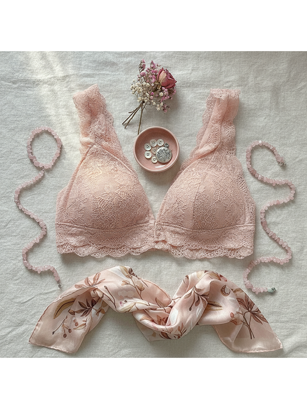 Pembe Kadın Dantelli Önden Çıtçıtlı Emzirme Sütyeni Gül Kurusu Renk Bb2678-2