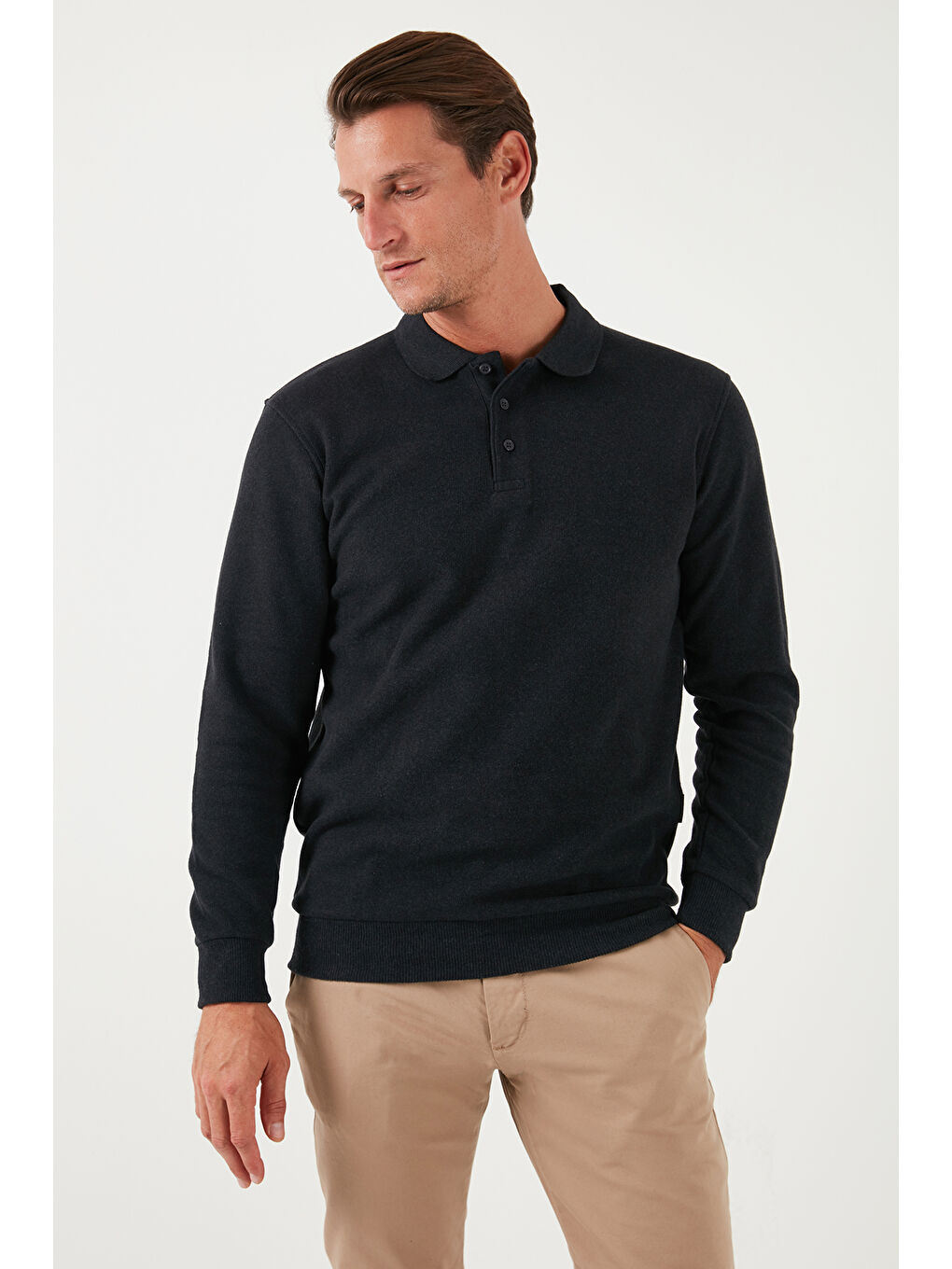 Antrasit Pamuk Karışımlı Regular Fit 2'li Paket Polo Yaka Büyük Beden Kazak 456223S2-1