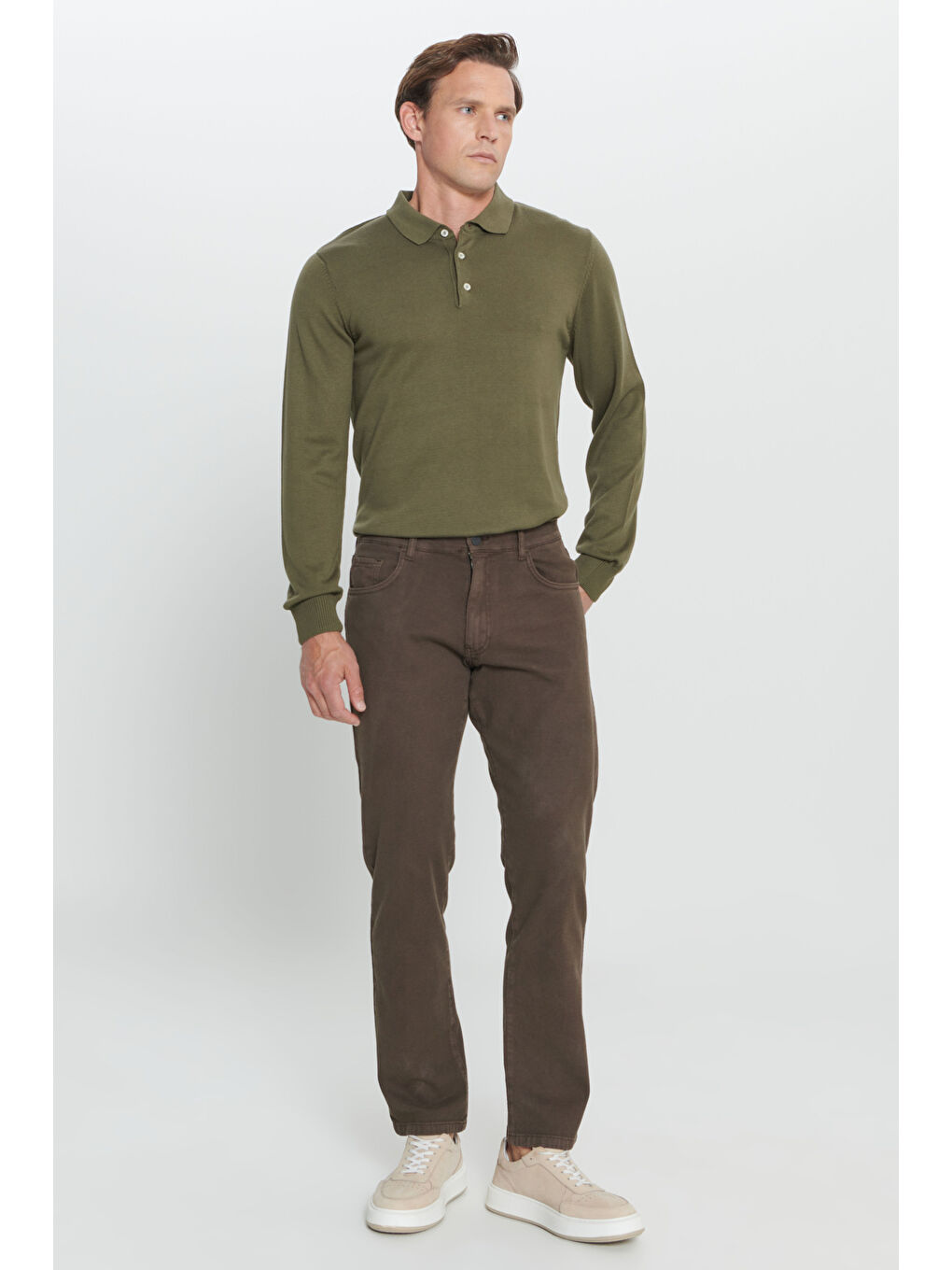 Erkek Kahverengi Comfort Fit Rahat Kesim 5 Cep Armürlü Pamuklu Pantolon-2