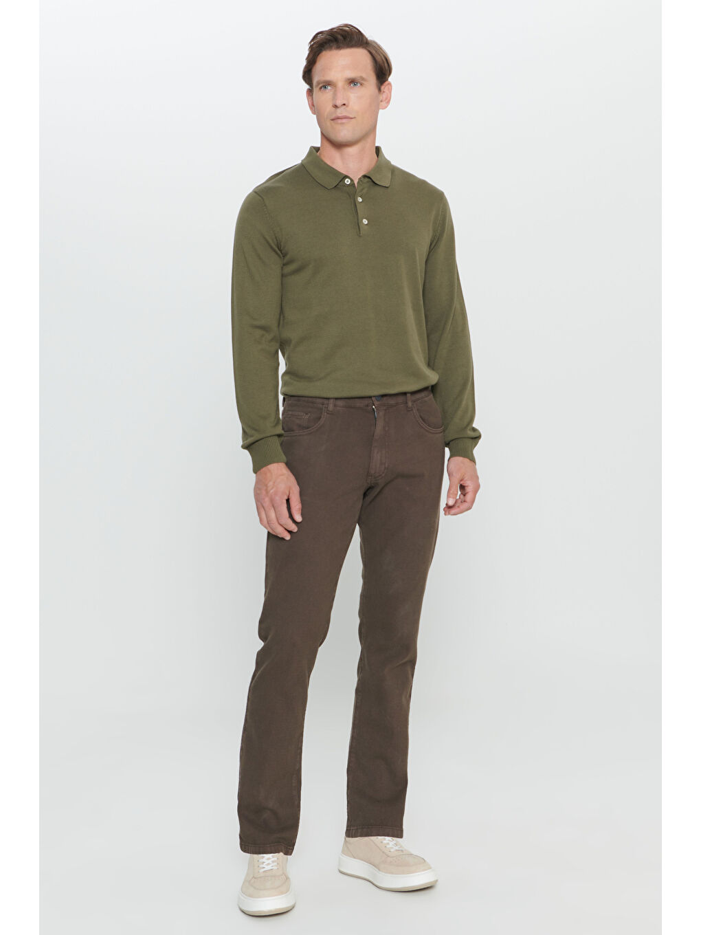 Erkek Kahverengi Comfort Fit Rahat Kesim 5 Cep Armürlü Pamuklu Pantolon-3