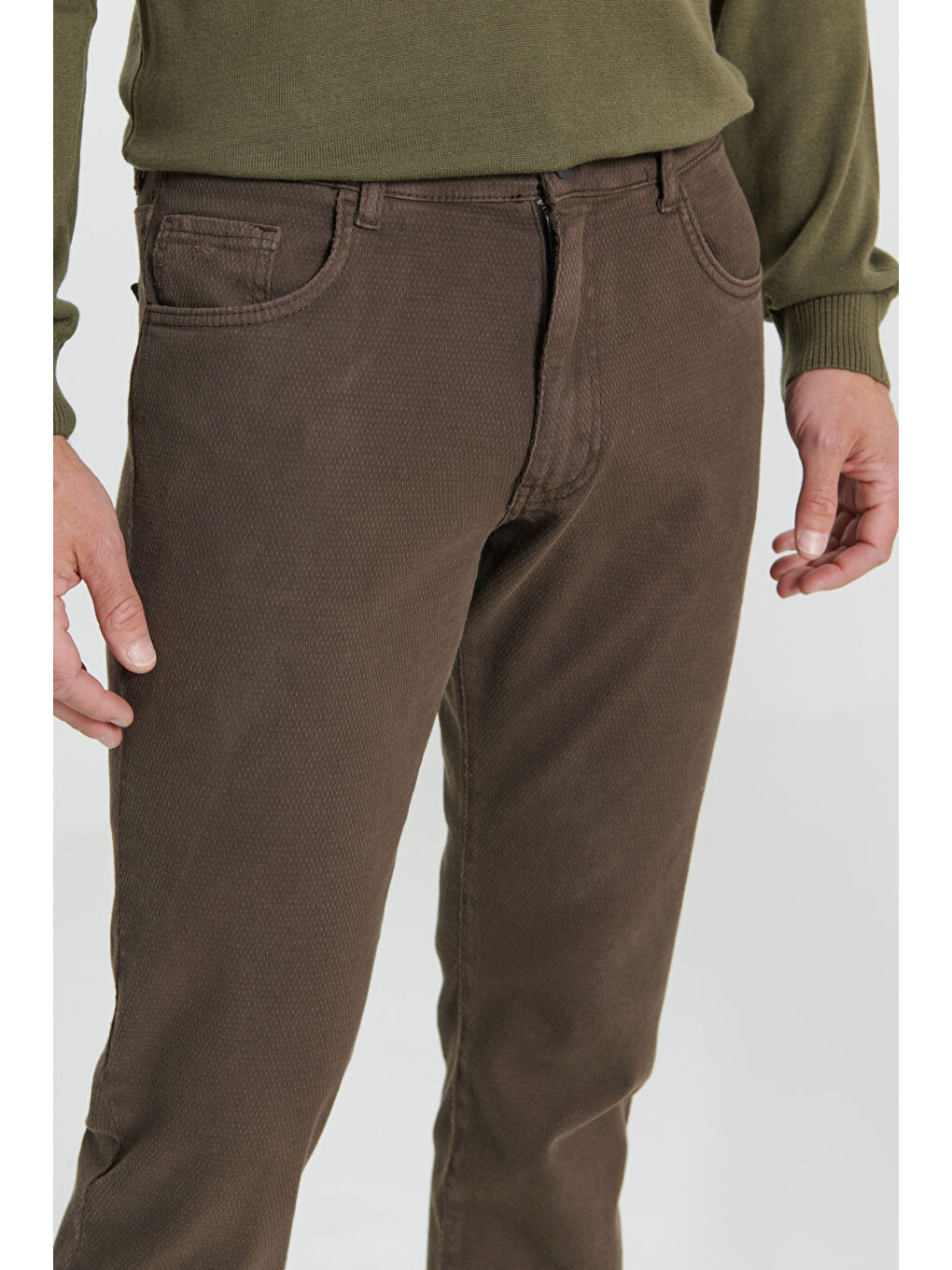 Erkek Kahverengi Comfort Fit Rahat Kesim 5 Cep Armürlü Pamuklu Pantolon-4
