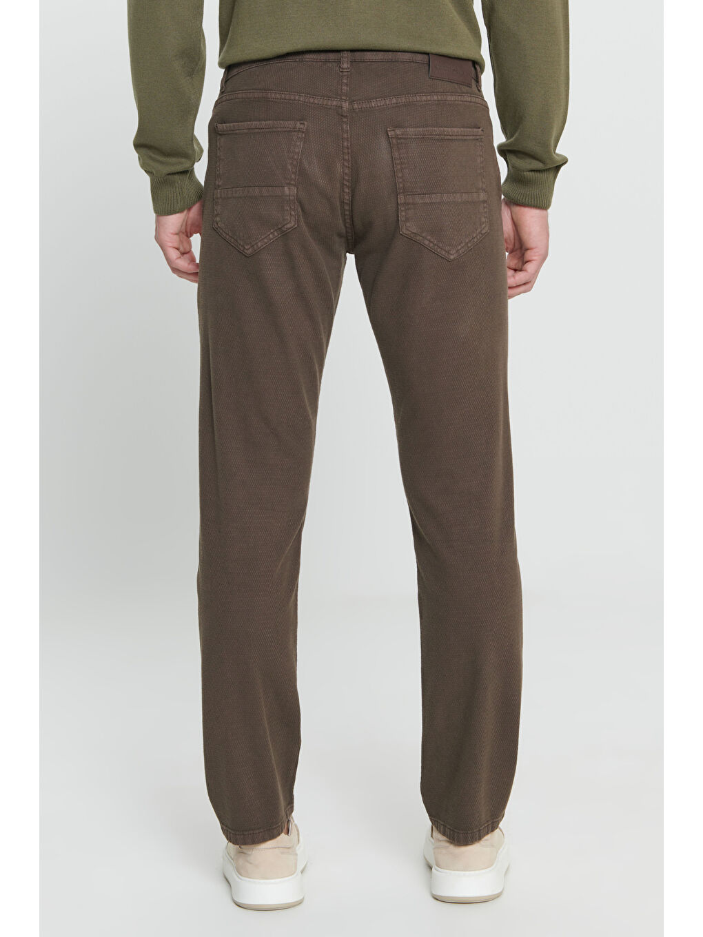 Erkek Kahverengi Comfort Fit Rahat Kesim 5 Cep Armürlü Pamuklu Pantolon-5