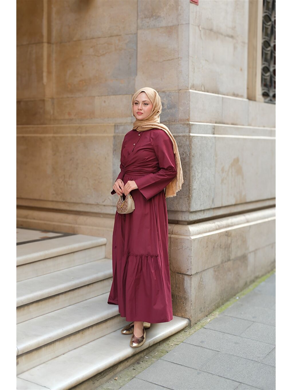 Locco Moda Kadın Büzgü Detaylı Etek Bordo - 3