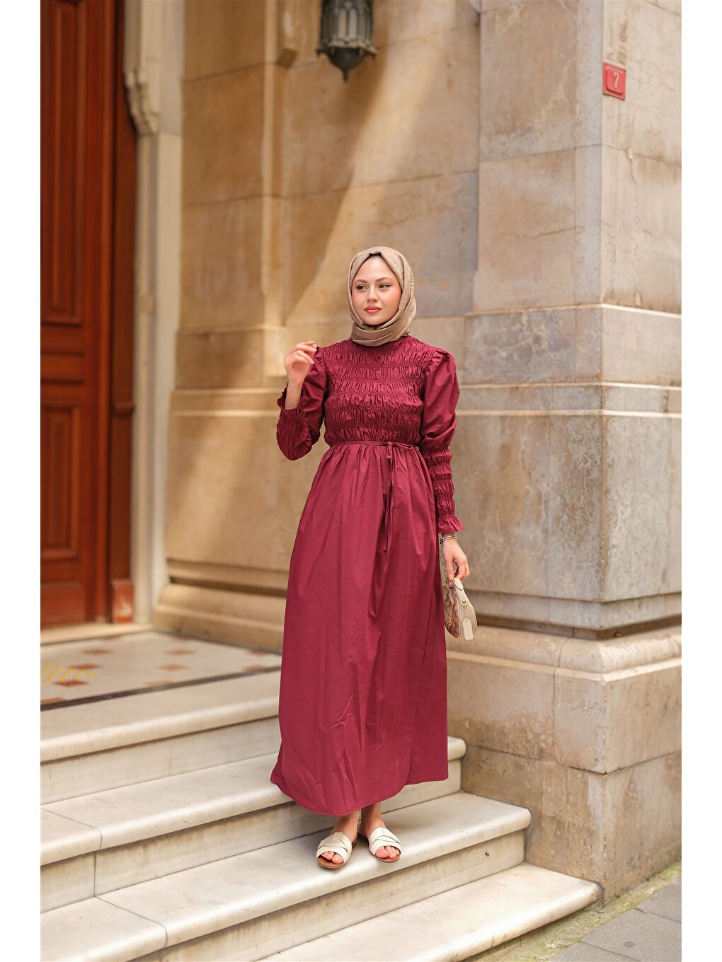 Locco Moda Kadın Gipeli Elbise Bordo