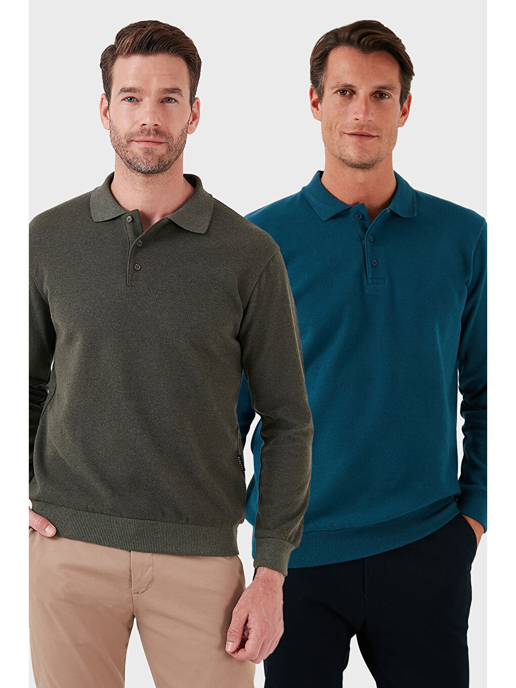 Haki Pamuk Karışımlı Regular Fit 2'li Paket Polo Yaka Kazak 456223S2