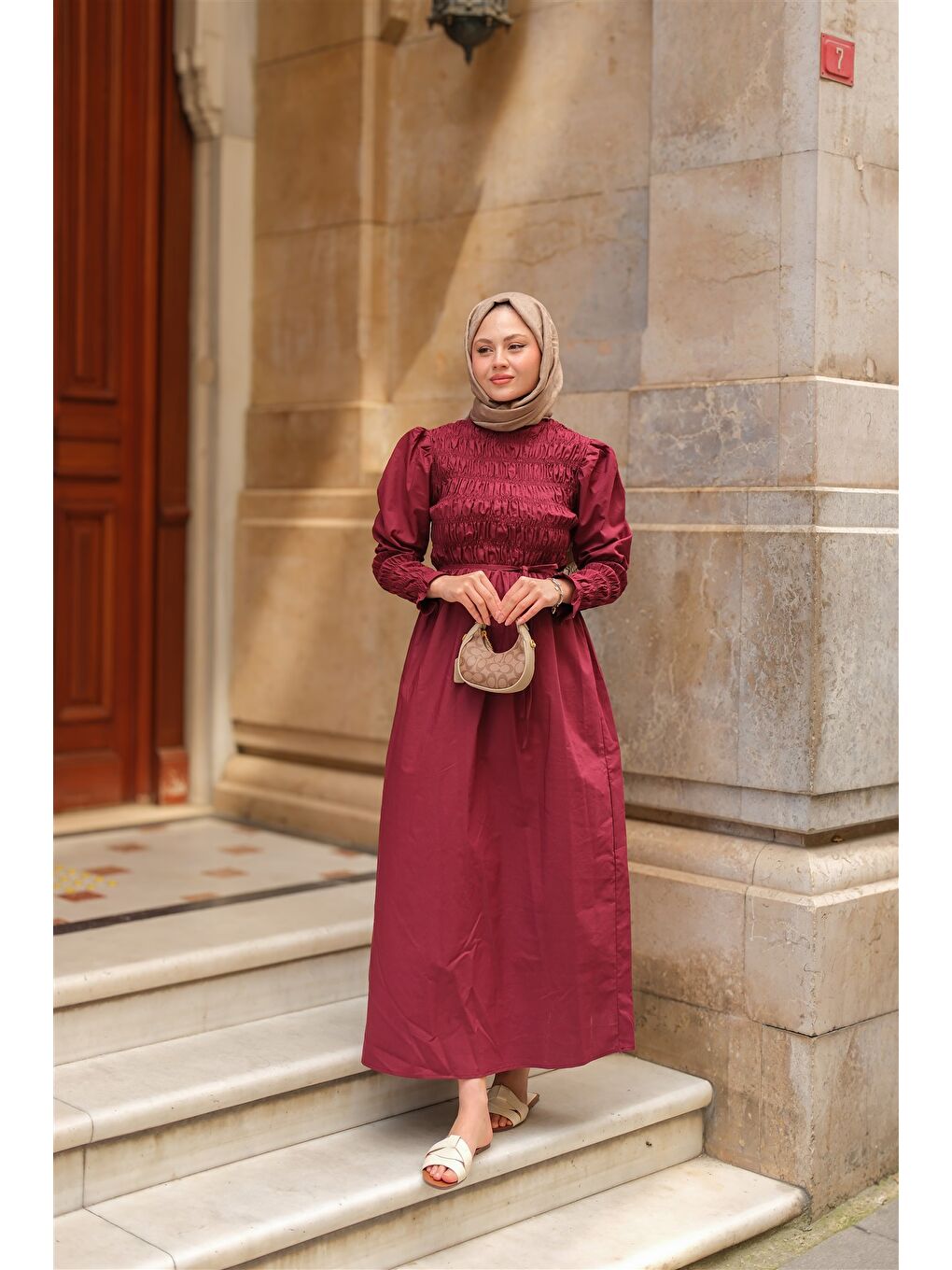 Locco Moda Kadın Gipeli Elbise Bordo - 2