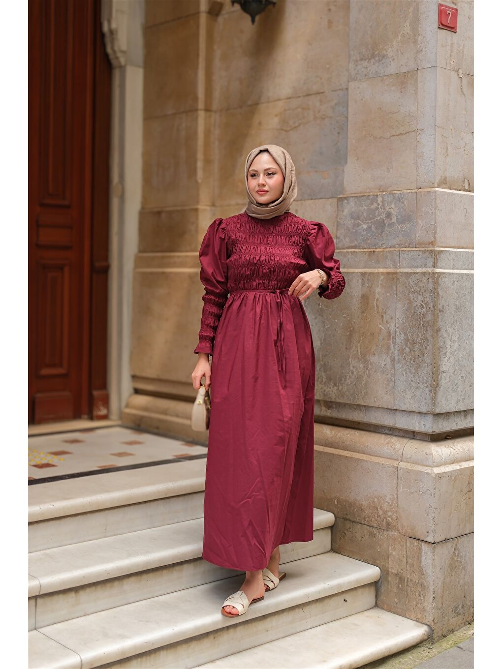 Locco Moda Kadın Gipeli Elbise Bordo - 3