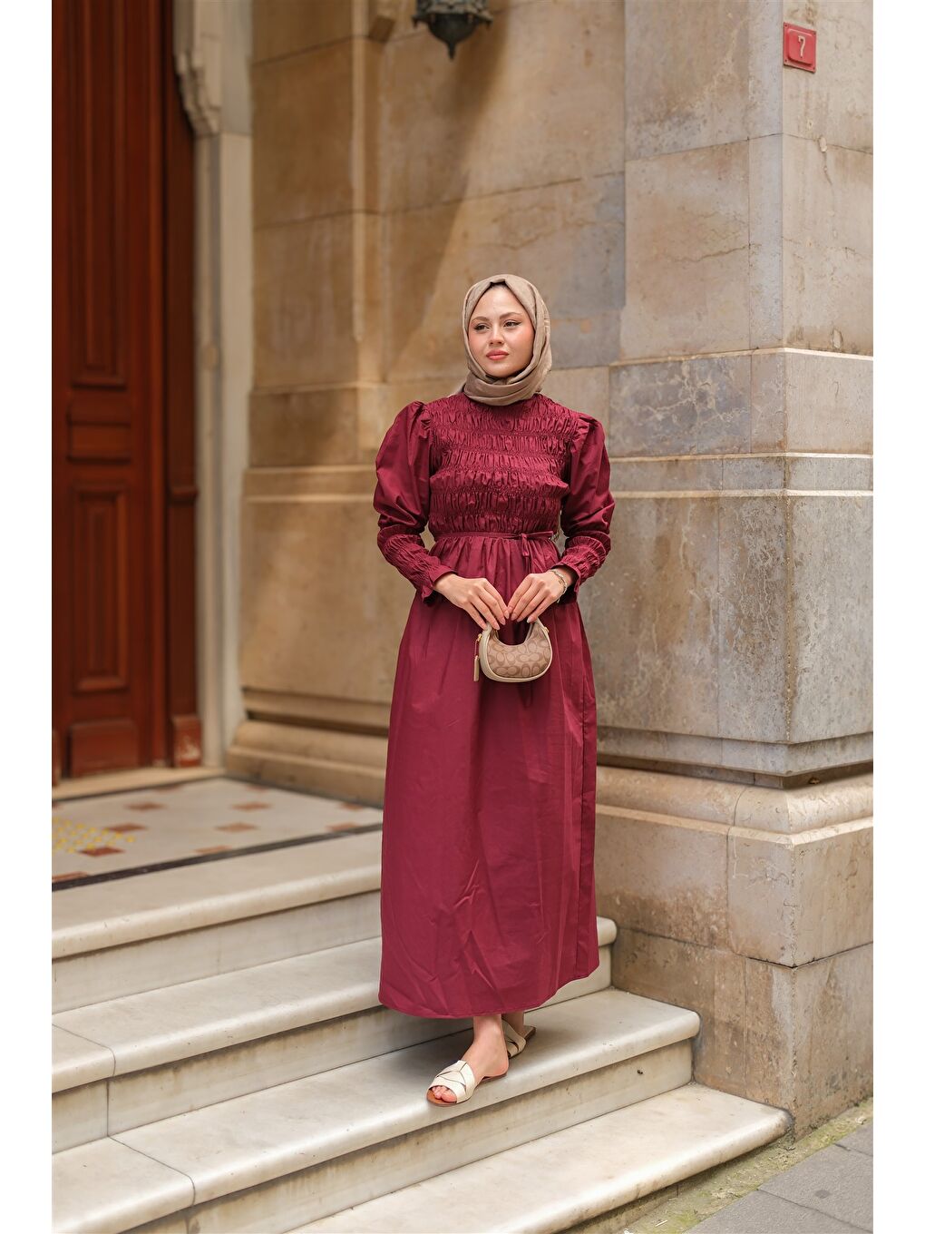 Locco Moda Kadın Gipeli Elbise Bordo - 4