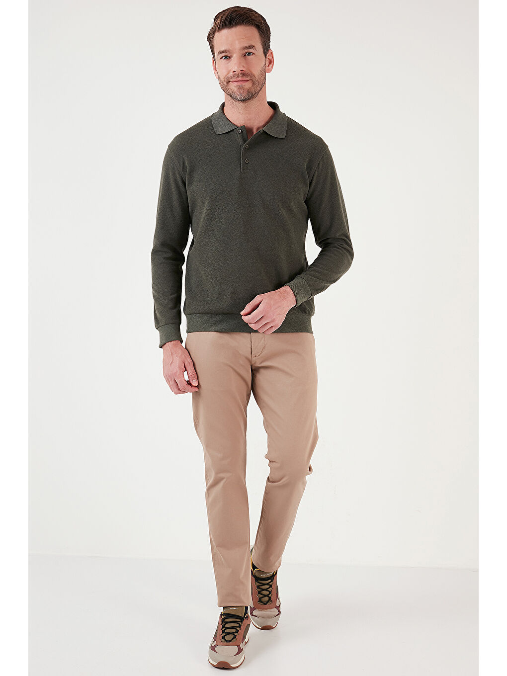 Haki Pamuk Karışımlı Regular Fit 2'li Paket Polo Yaka Kazak 456223S2-3