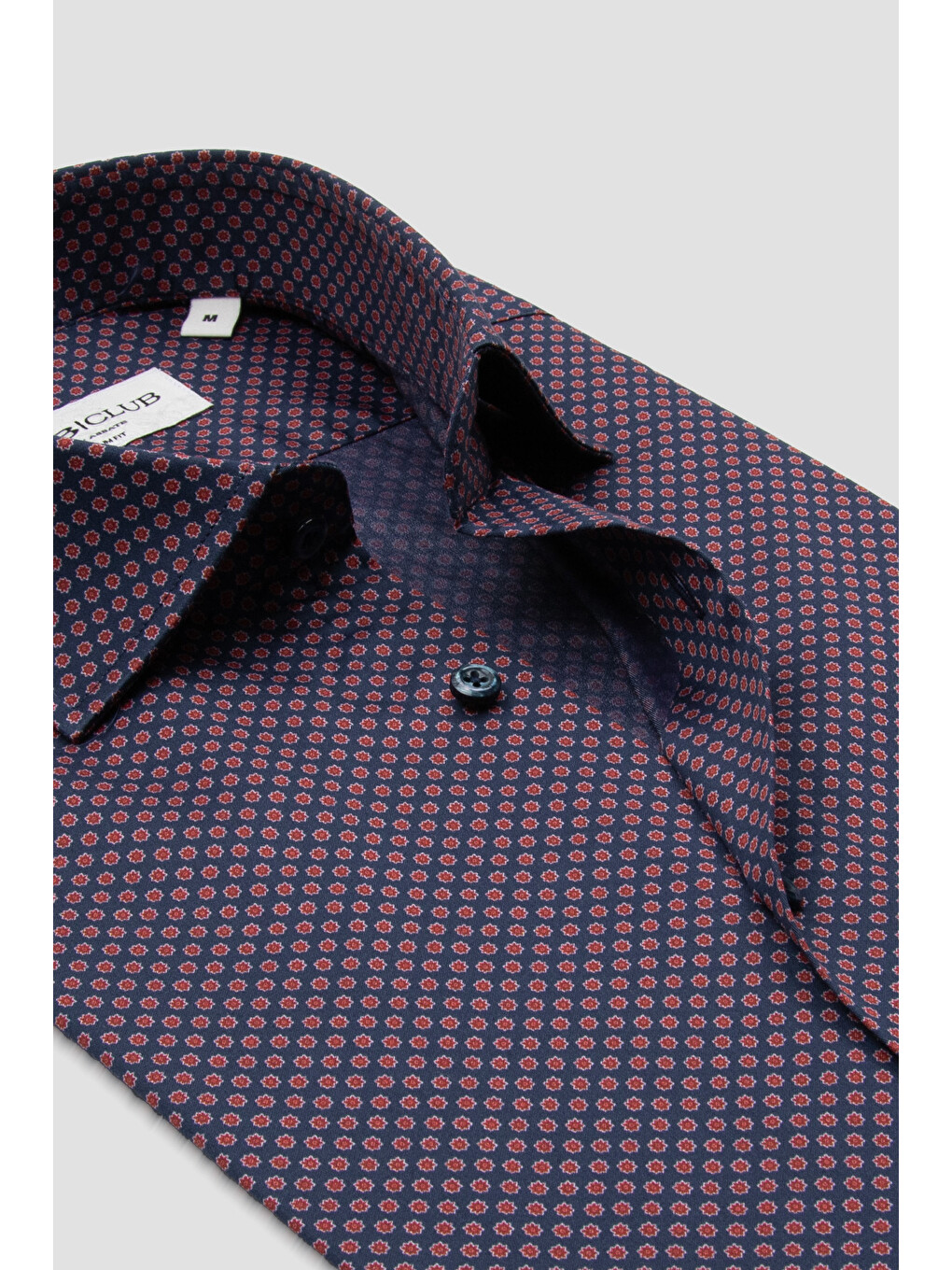 Oscar Poplin Pamuklu Slim Fit Lacivert Klasik Yaka Erkek Baskılı Gömlek-1