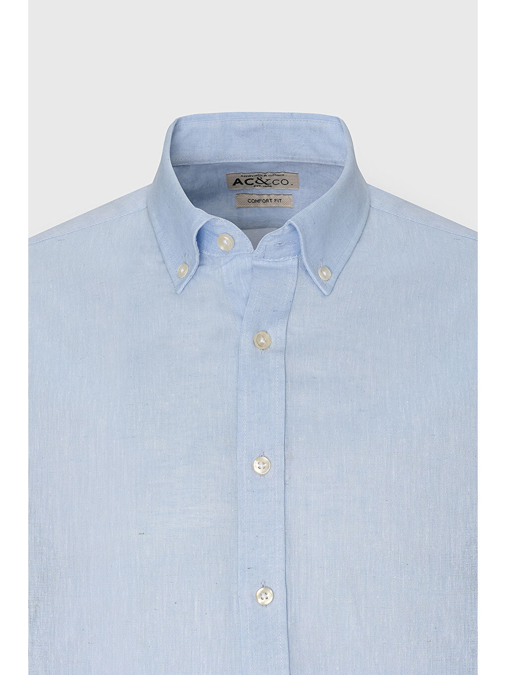 Erkek Açık Mavi Comfort Fit Rahat Kesim Düğmeli Yaka Casual Keten Gömlek-6