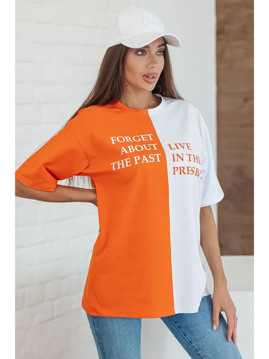 uyguntarz Turuncu Unisex Forget Live Baskılı Oversize Tshirt - 2