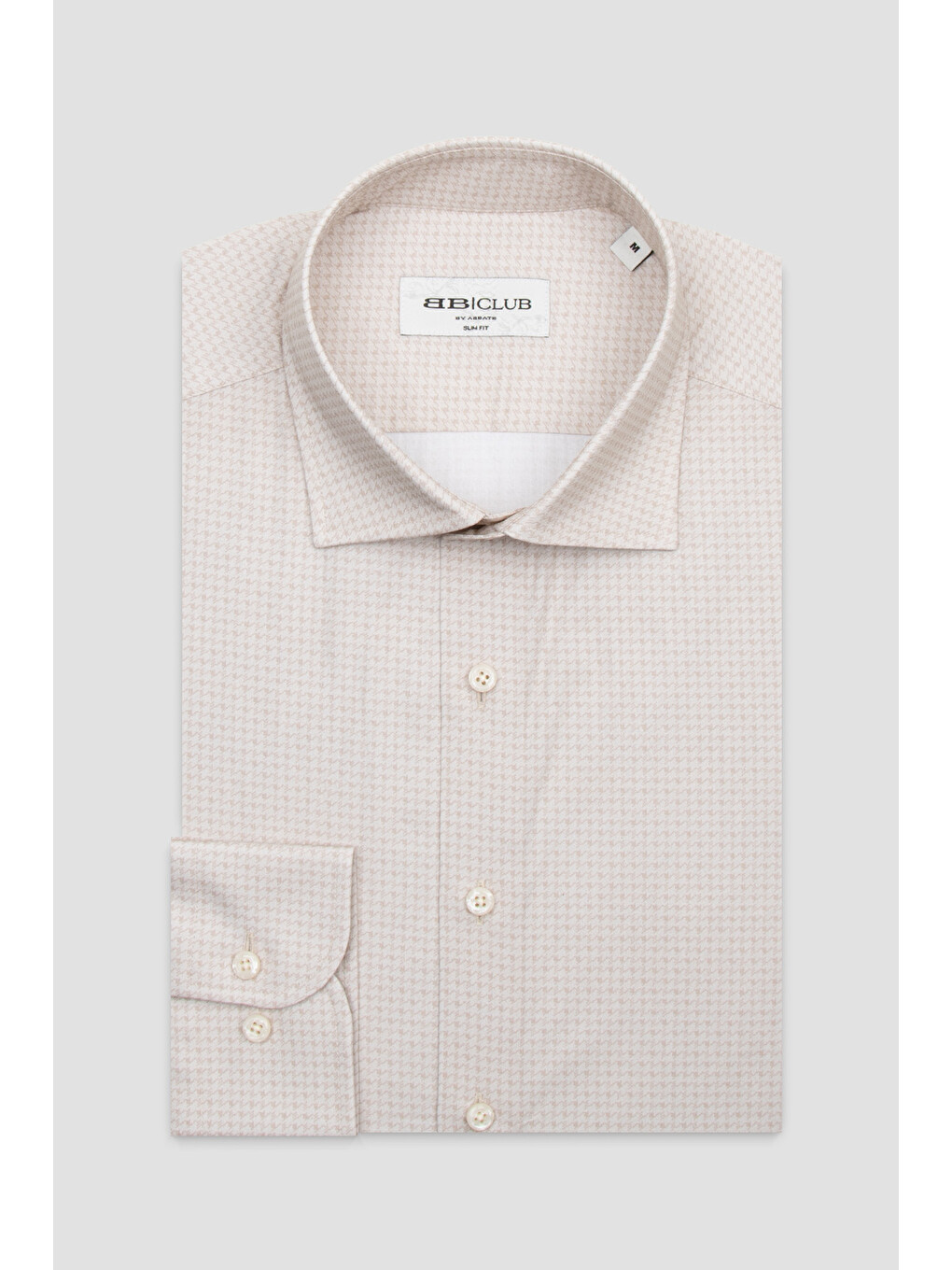 Oscar Poplin Pamuklu Slim Fit Bej Klasik Yaka Erkek Baskılı Gömlek