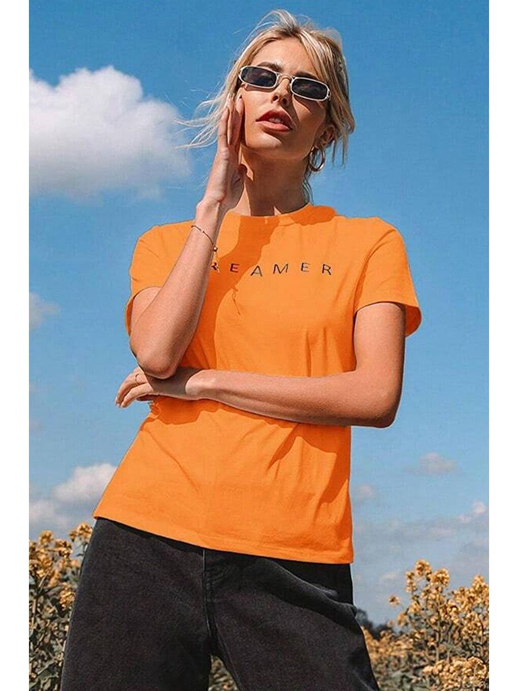 uyguntarz Turuncu Unisex Dreamer Baskılı Oversize Tshirt