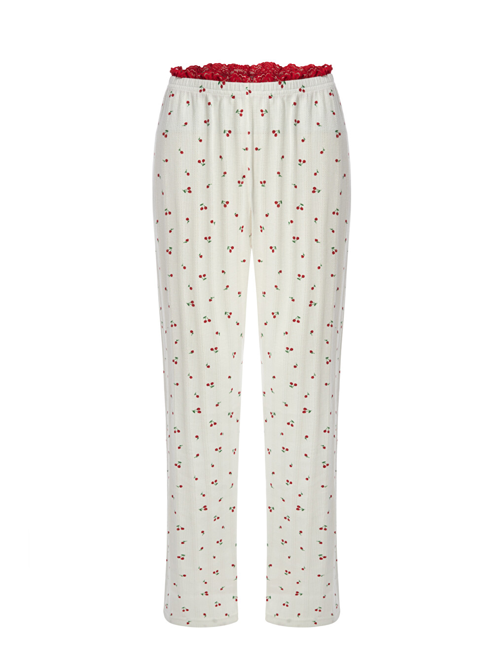 Kırmızı Kadın Pamuklu Kaplı Askılı Dantelli Pijama Takımı-3