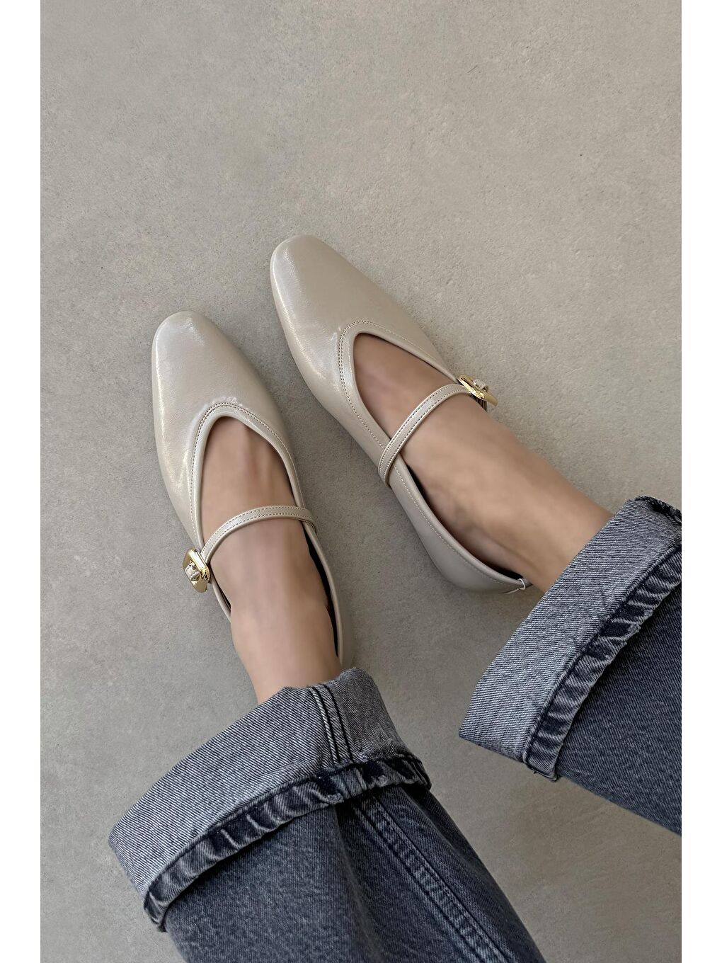 Stony Kadın Kırışık Deri Babet Bej-1