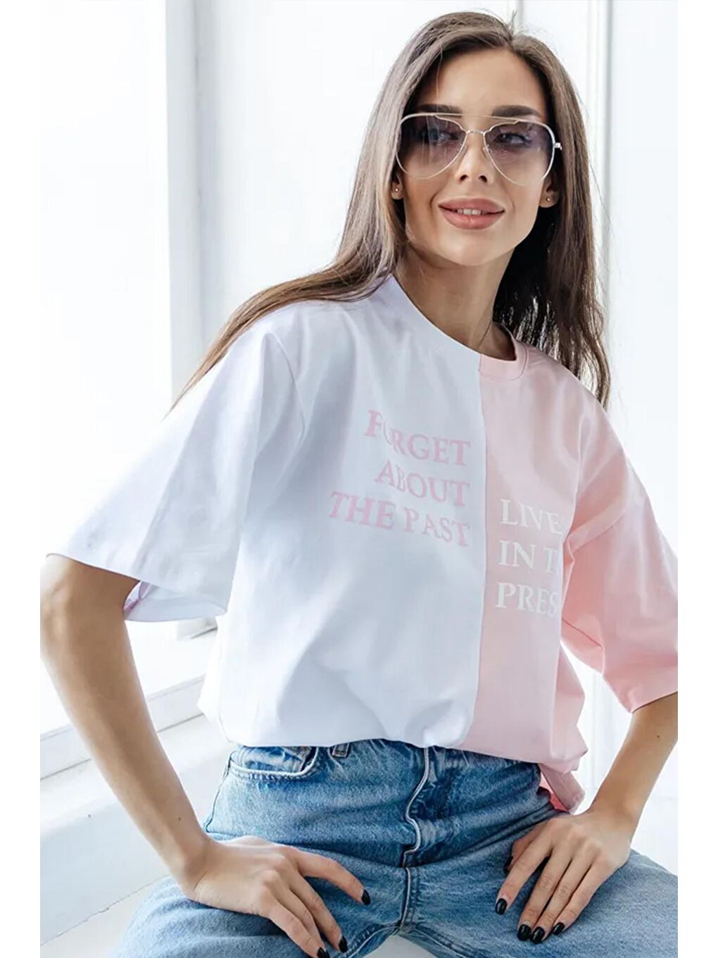 uyguntarz Pembe Unisex Forget Live Baskılı Oversize Tshirt