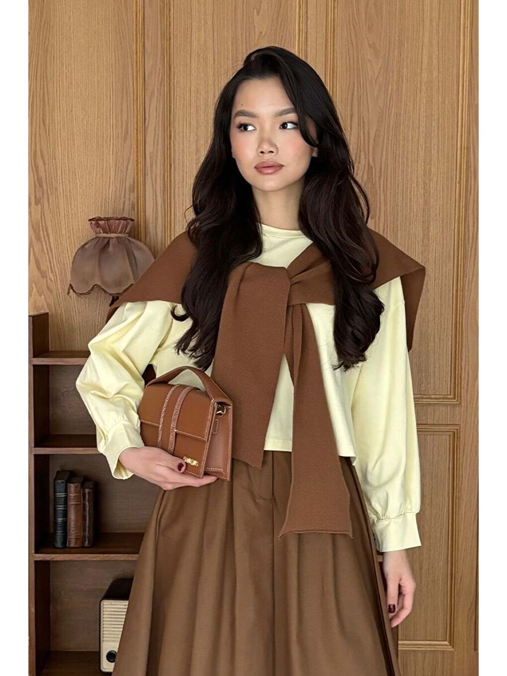 Kahverengi Camel Şal Atkı-1