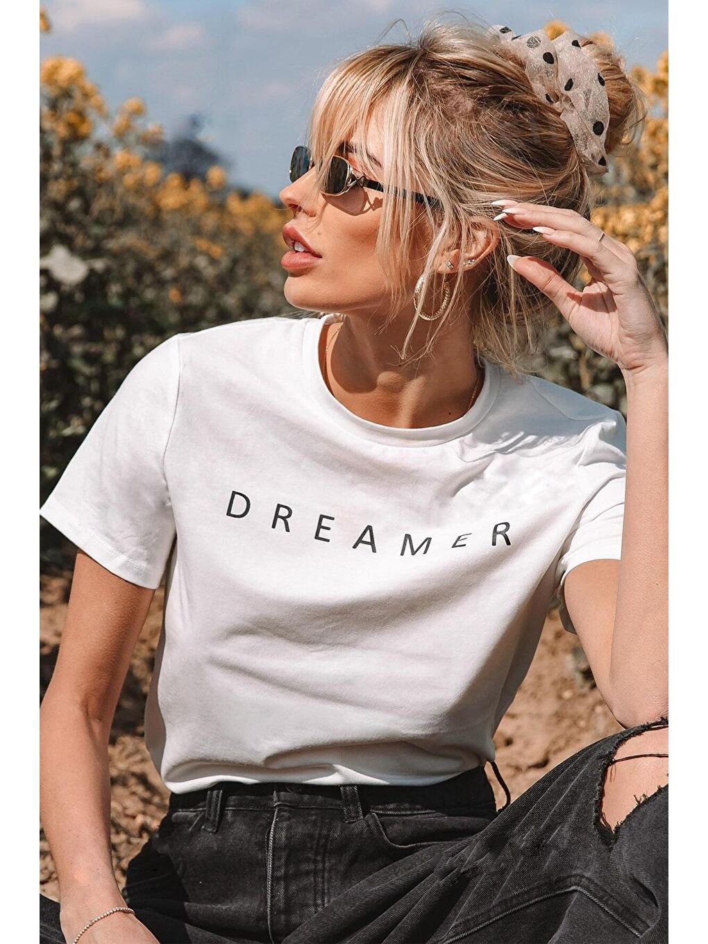 uyguntarz Beyaz Unisex Dreamer Baskılı Oversize Tshirt