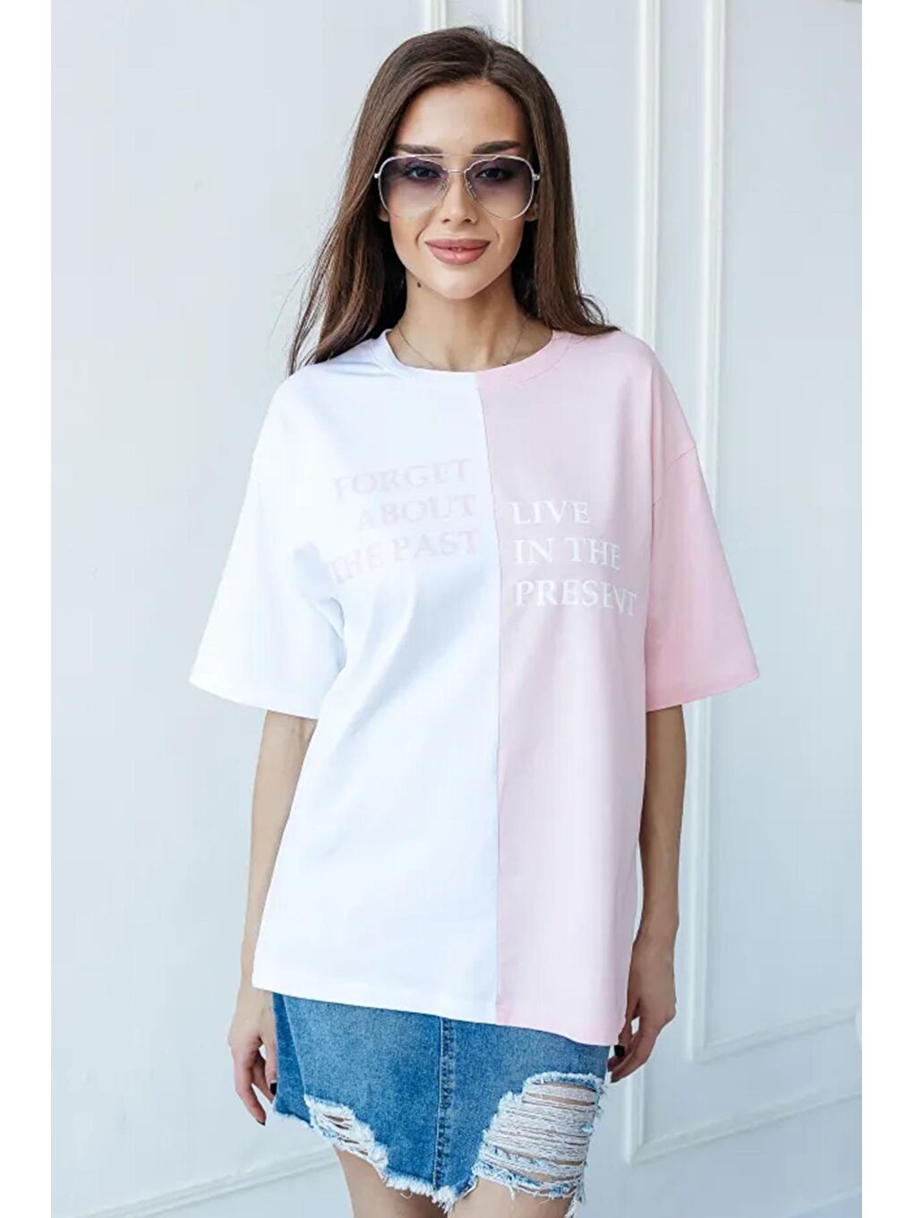 uyguntarz Pembe Unisex Forget Live Baskılı Oversize Tshirt - 1