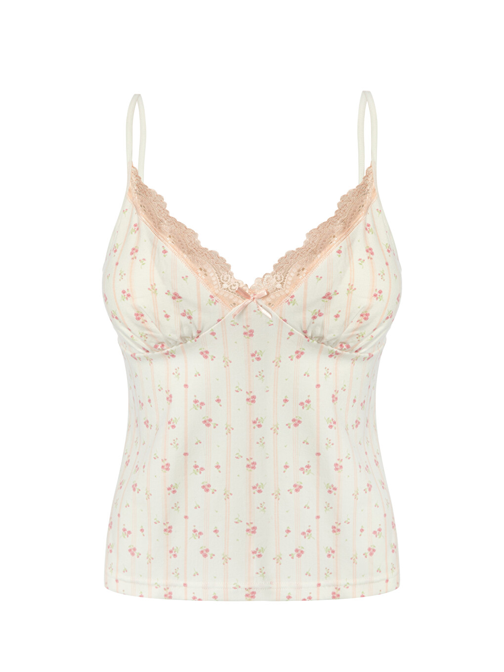 Pembe Kadın Pamuklu Kaplı Askılı Dantelli Pijama Takımı-2