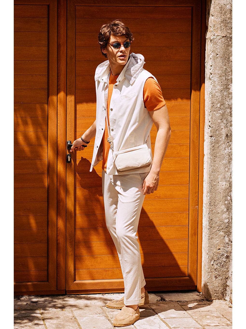 Erkek Ekru Standart Fit Normal Kesim Desenli Yelek-3