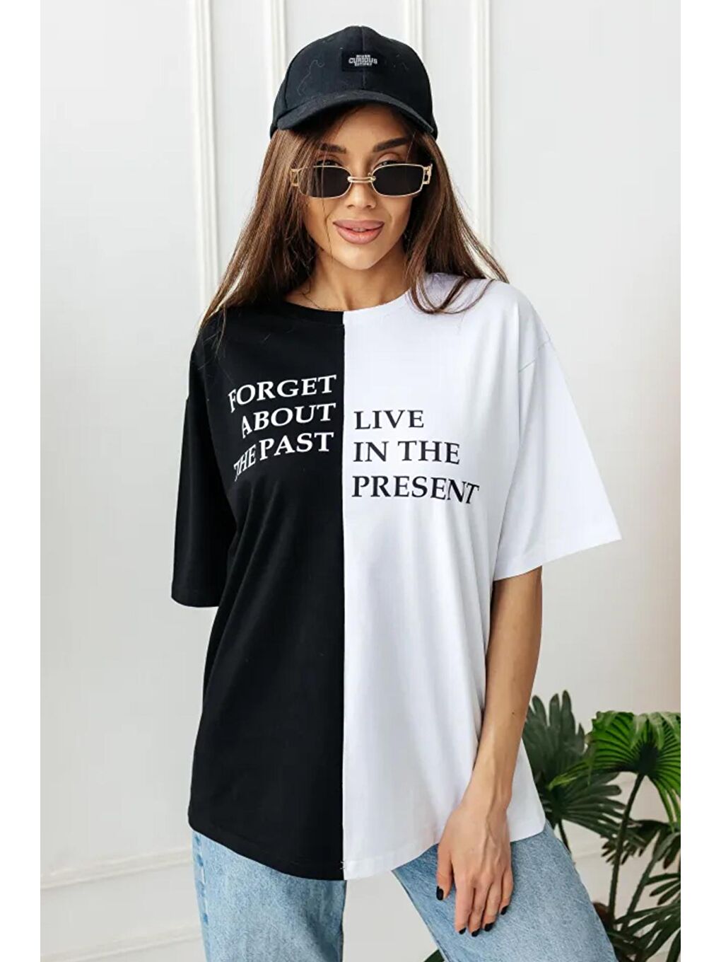 uyguntarz Siyah Unisex Forget Live Baskılı Oversize Tshirt