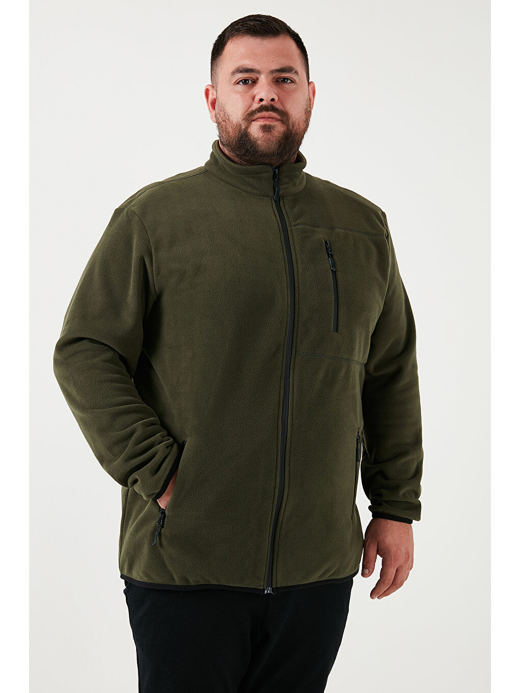 Gri Regular Fit Dik Yaka Fermuarlı Büyük Beden 2'li Paket Polar Hırka 5906028BS2-1