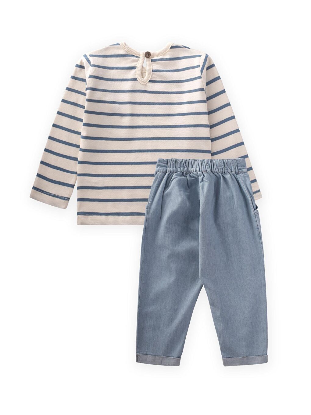 İndigo Kız Çocuk Nakışlı Çizgili Takım-1
