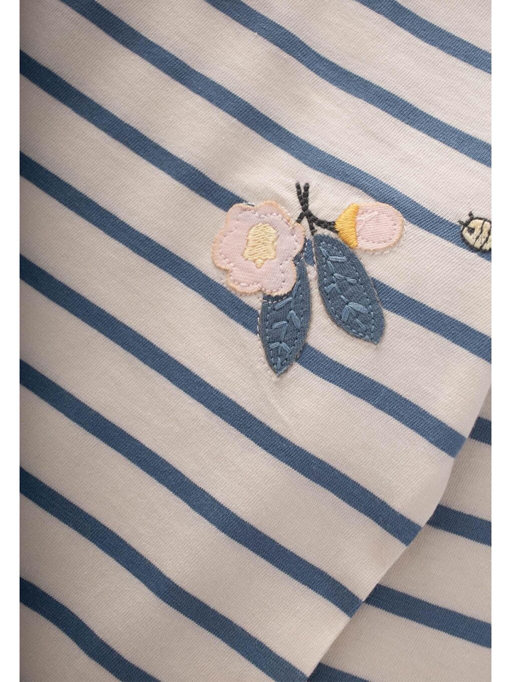 İndigo Kız Çocuk Nakışlı Çizgili Takım-2